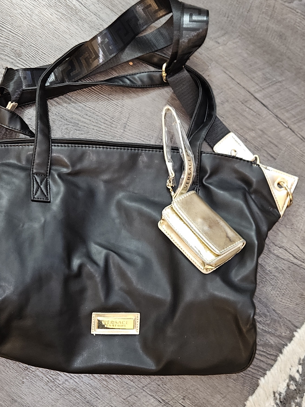 Versace Black Tote Bag/ Coin Wallet wristlet with Gold Accent